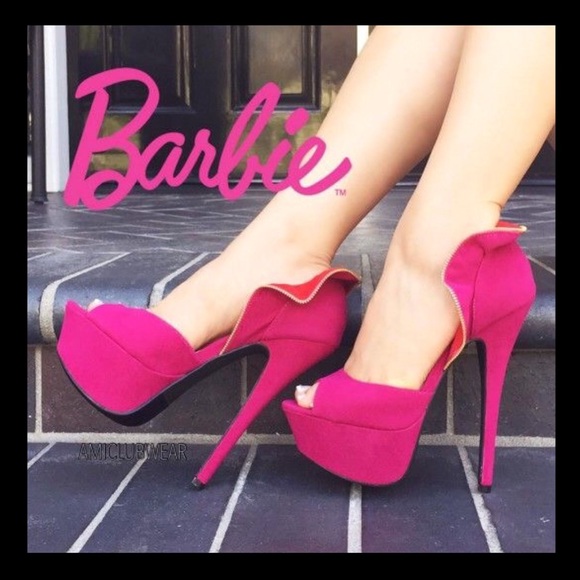 fashion4u2love Shoes - Fuchsia Zipper Trim Collar Platform Heels Suede!.